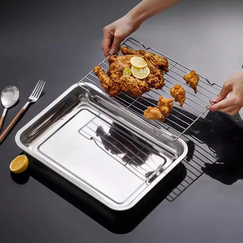 Kitchen Baking Tray Set - Paslanmaz Çelik Fırın Tepsisi, Soğutma Izgarası,