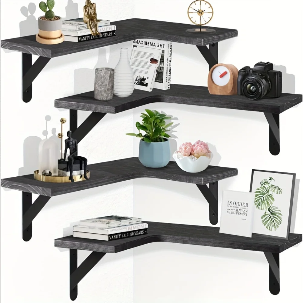 Kitchen Q - Doğal Ahşap Desenli Yüzer Raflar Duvara